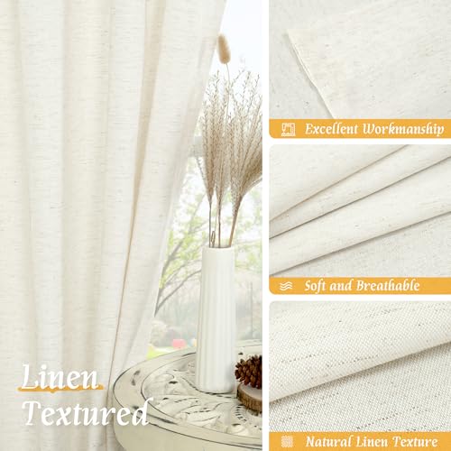 Light Filtering Natural Linen Curtains 63 Inch Length for Living Room (42"W x 63"L (Pack of 2) / Rod Pocket - Cream)