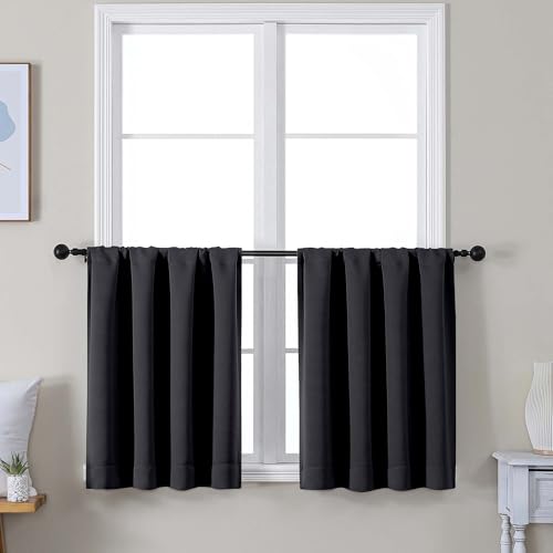 Ava Black Short 30 Inches Blackout Curtain 2 Panels Set (Black / 30"W x 30"L (Pack of 2))
