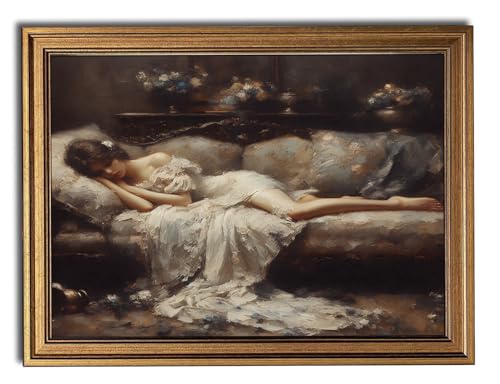Tired Victorian Woman Vintage Gold Framed Wall Art 12x16 inch (31-Reclining lady / 12x16)