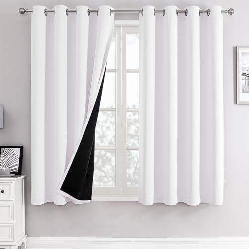 White 100% Blackout Curtains for Bedroom 45 Inches Long 2 Panels (52"W x 45"L (Pack of 2) / White)