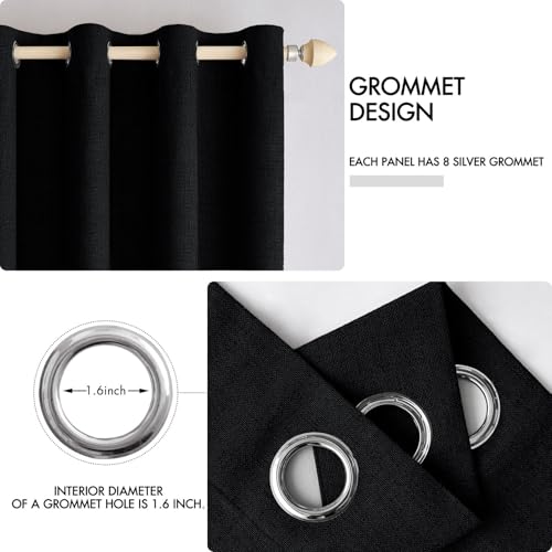 100% Blackout Linen Curtains for Bedroom 52x84 Inches Black (Black / 52"W x 84"L (Pack of 2))
