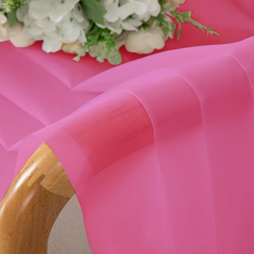 Hot Pink Kitchen Sheer Curtains for Bedroom Living Room 45 Inch Length (Hot Pink / 42"W x 45"L (Pack of 2))