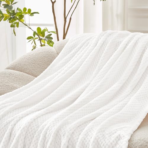 Soft Waffle Fleece Bed Blanket King Size (White / 90x104 in)