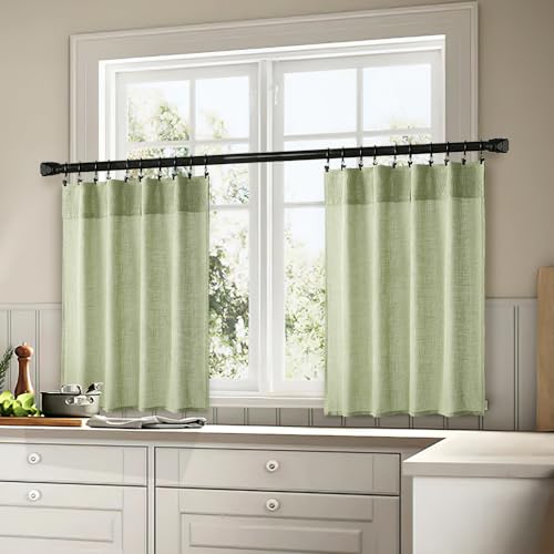 Sage Green Kitchen Curtain 30 Inches Length 2 Panels Farmhouse (26"W x 30"L (Pack of 2) / Sage Green)