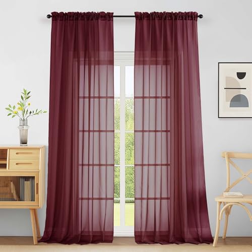Extra Wide Sheer Curtains for Window 96 Inches Long 2 Panels Set (59"W x 96"L (Pack of 2) / Burgundy)