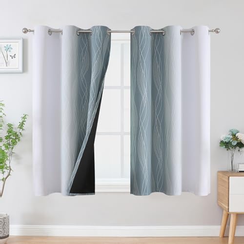 Stone Blue and Greyish White Blackout Curtains for Bedroom 54 Inch Long (Stone Blue and Greyish White / 42"W x 54"L (Pack of 2))