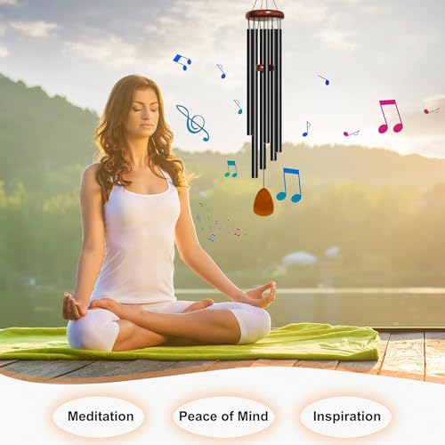 50" Aluminum Wind Chimes for Outside (Black / Classic 50" Deep Tone)