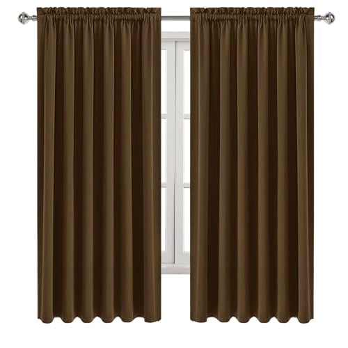 Wide Blackout Curtains for Bedroom Living Room 70 x 72 Inch Long Brown (Brown / 70"W x 72"L (Pack of 2))