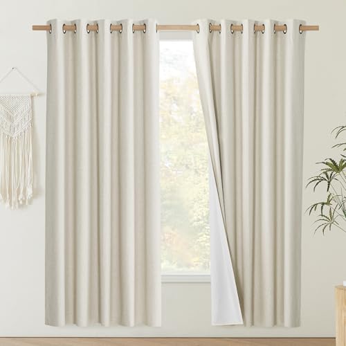 Natural Bedroom Full Blackout Linen Curtain Panels Set of 2 (62"W x 72"L (Pack of 2) / Natural)