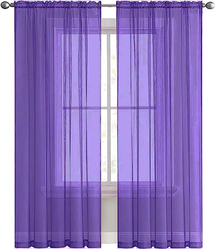Sheer Voile Window Treatment Rod Pocket Curtain Panels for Kitchen Bedroom Living Room Drapes Sunlight Filtering Privacy Semi Home Decor Assorted (Purple / 52"W x 108"L (Pack of 2))