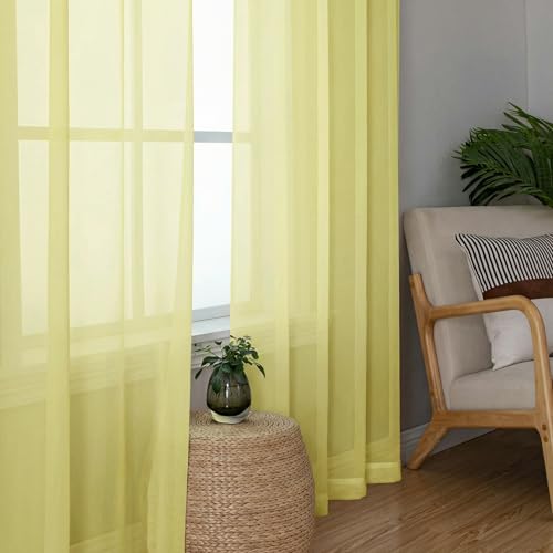 Sheer Curtains 90 inches Long 2 Panels Set for Living Room (Light Yellow / 42"W x 90"L (Pack of 2))