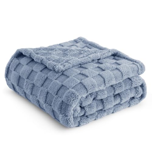 Blue Checkered Fleece Throw Blanket for Home Decor Gifts (02 Ashley Blue / Throw (50" X 60"))