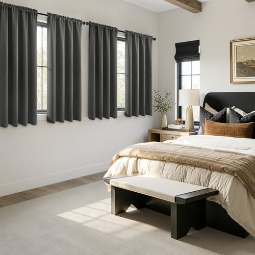 Dark Grey Blackout Curtains 63 Inch Length for Bedroom 4 Panels (Dark Grey / 40"W x 63"L (Pack of 4))