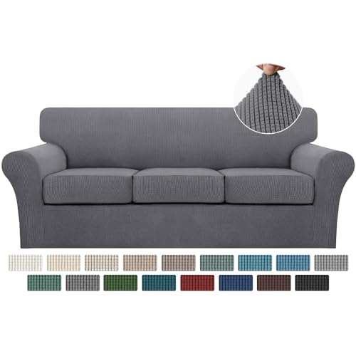 4 Piece Sofa Covers for 3 Cushion Couch Sofa Slipcover Soft Couch Cover for Dogs (Sofa (3 Cushion) / Charcoal Gray)