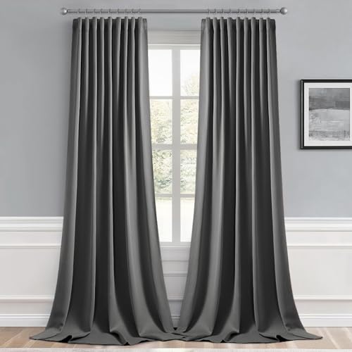 Grey Back Tab Blackout Curtains 52x96 Inch Long 2 Panels Set (Grey / 52"W x 96"L (Pack of 2))