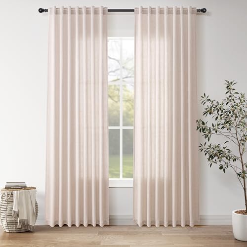 Natural White Linen Curtains 84 Inch Length for Living Room Burlap Light Filtering Semi Sheer Curtain Back Tab Neutral Farmhouse Privacy Drapes for Bedroom Office 52x84 (52"W x 84"L (Pack of 2) / Natural White)