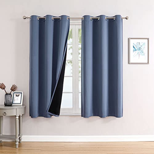 100% Blackout Curtains for Bedroom 45 Inches Long 2 Panels Set (42"W x 45"L (Pack of 2) / Stone Blue)