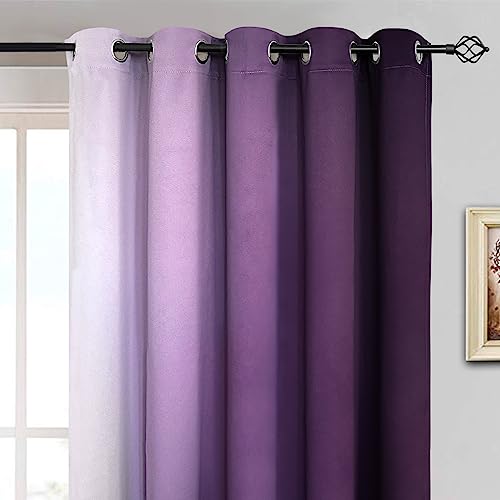 Ombre Curtains Purple and Greyish White for Living Room (62"W x 84"L (Pack of 2) / Purple)