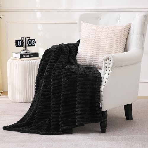 Black Fleece Throw Blanket 60”×80” for Couch Sofa Livingroom (Black / 60×80inch)