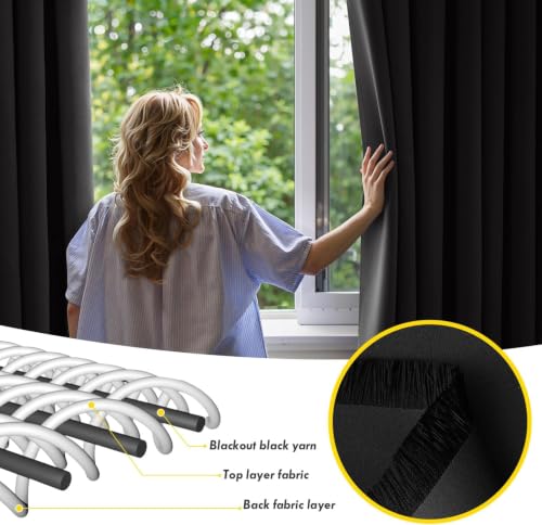 Black Blackout Bedroom Curtains 63 Inch Long Light Blocking (Black / 42"W x 63"L (Pack of 2))