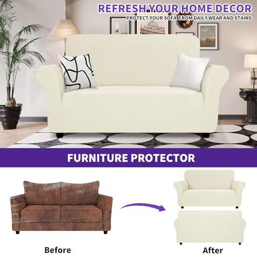 Super Stretch Loveseat Covers (- Beige / Medium (57"-70"))
