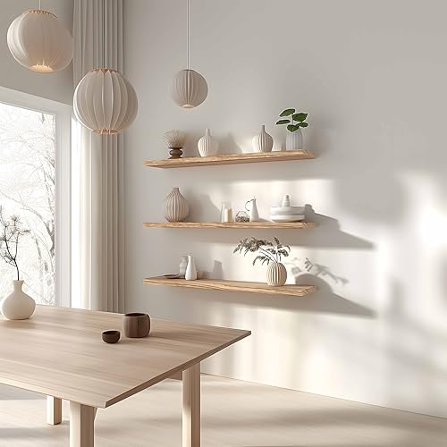 36 Inch Floating Shelves for Wall Rustic Light Wood Wall Shelves for Bedroom Set of 4 (36 inch / Rustic Light)
