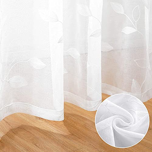 White Sheer Curtains Leaf Embroidered (52"W x 84"L (Pack of 2) / 4-white)