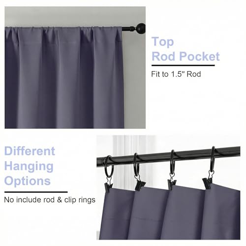 Ava Greyish Purple Blackout Curtains for Bedroom 72 Inch Length 2 Panels Set (Greyish Purple / 40"W x 72"L (Pack of 2))