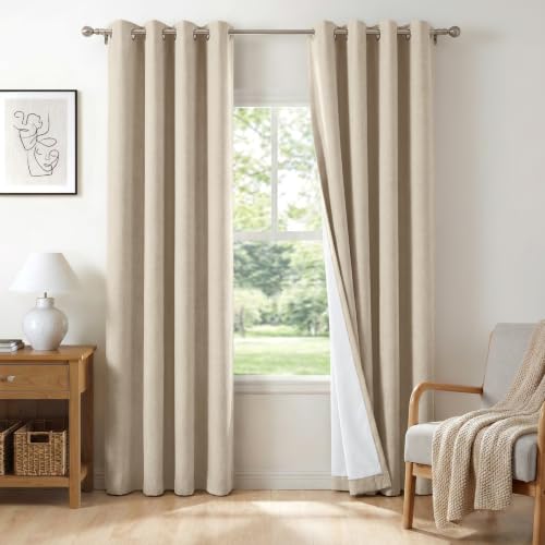 Linen Textured Total Blackout Curtains 84 Inches Long (Burl | Natural Flax / 50"W x 84"L (Pack of 2))