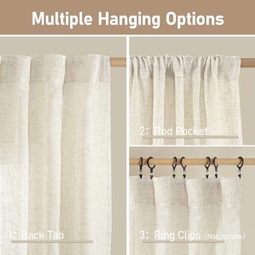 108 inch Semi Sheer Linen Curtains for Living Room Bedroom 2 Panels (Natural / 52"W x 108"L (Pack of 2))