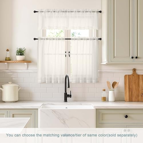 Ivory Small Sheer Curtains Tier 24 Inches Length 2 Pieces (42"W x 24"L (Pack of 2) / Ivory)