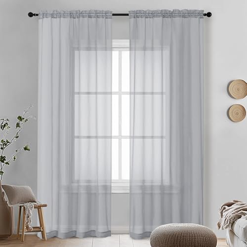 Light Grey Sheer Curtains 90 Inches Long 2 Panels (Light Grey / 42"W x 90"L (Pack of 2))