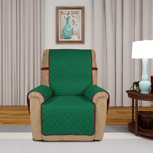 Reversible Recliner Chair Covers Couch Covers for Dogs (Small Recliner / Green/Red)