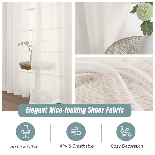 Extra Wide Ivory Sheer Curtains for Window 96 Inches Long 2 Panels Set (59"W x 96"L (Pack of 2) / Ivory)