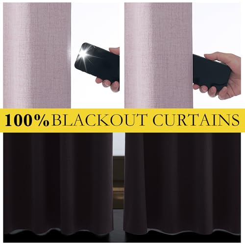 Pink Vintage Linen 100% Blackout Curtains for Living Room (62"W x 102"L (Pack of 2) / Pink)