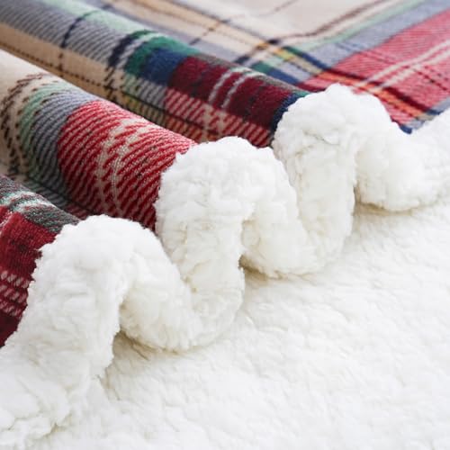 Sherpa Fleece Throw Blanket 60" x 80" Reversible Plush Fluffy Large Big Blanket Lattice Flannel Blankets for All Season Use (Chrismas Red / 60"*80")