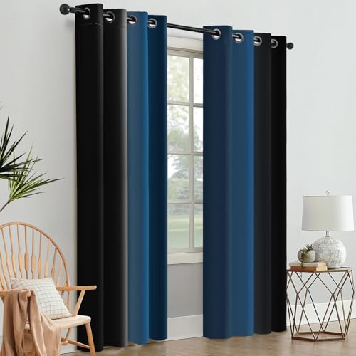 Ombre Blue and Black Room Darkening Curtains 84 inches Length (52"W x 84"L (Pack of 2) / Blue and Black)