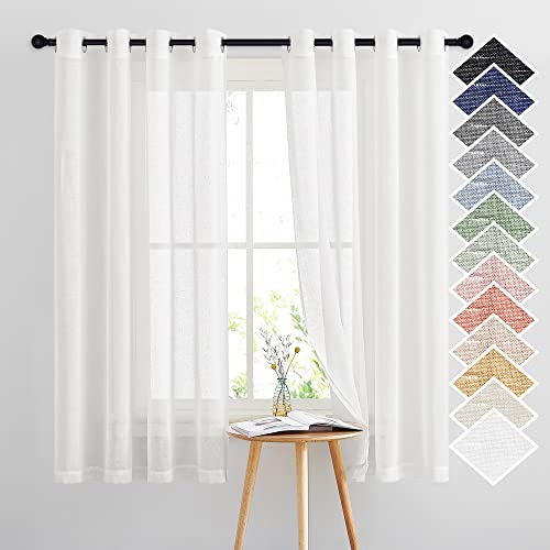 White Linen Sheer Curtains 63 Inch Length (52"W x 63"L (Pack of 2) / White)