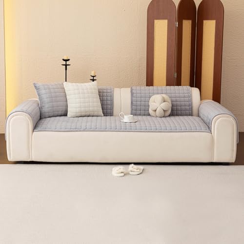 Velvet Sectional Couch Covers for Dogs (Light Grey / 1PC/27.6"x59"/Loveseat & Short "L" Part)
