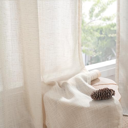 Oatmeal Linen Curtains 63 Inches Long for Bedroom Windows (Oatmeal / 42"W x 63"L (Pack of 2))