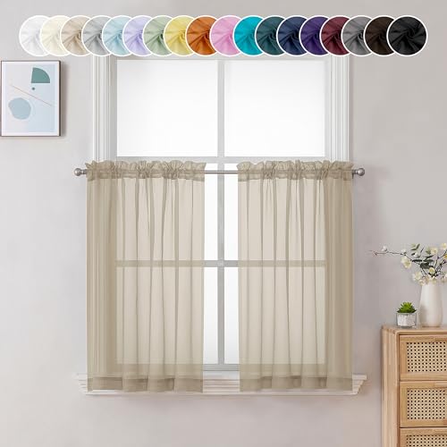 Taupe Sheer Curtains 24 Inch Length (Taupe / 42"W x 24"L (Pack of 2))
