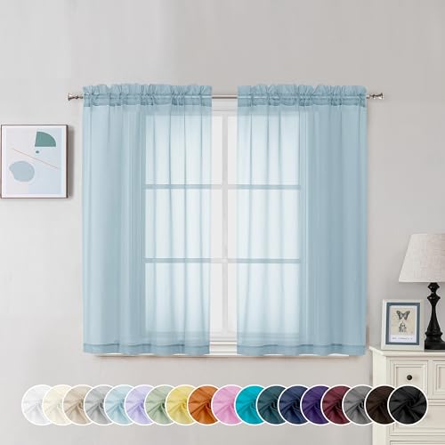 Sky Blue Sheer Curtains 45 Inch Long 2 Panels (Sky Blue / 42"W x 45"L (Pack of 2))