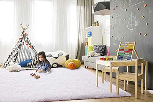Super Soft Shaggy Rugs Fluffy Carpets (5' x 8' (Rectangular) / White)