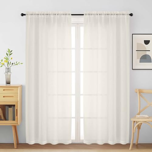 Ivory Sheer Curtains for Window 72 inches Long 2 Panels Set (42"W x 72"L (Pack of 2) / Ivory)