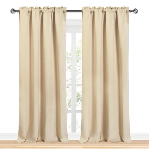 Blackout Curtains for Bedroom Living Room 52 x 95 Inch Long Beige (Beige / 52"W x 95"L (Pack of 2))