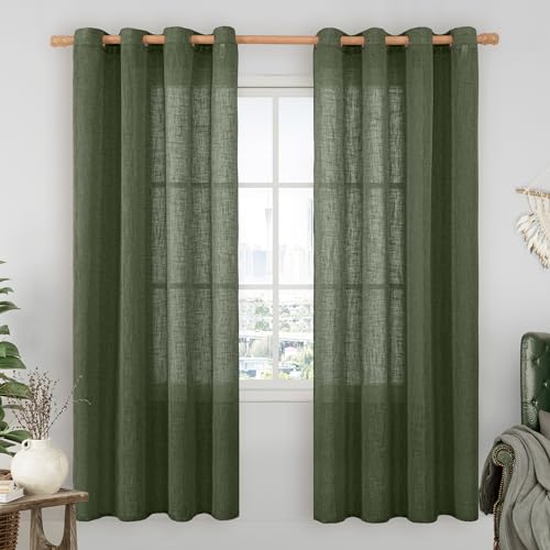 Olive Green Linen Sheer Curtains 78 inch for Living Room 2 Panels (52"W x 78"L (Pack of 2) / Olive Green)