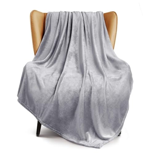 Soft Fleece Throw Blanket for Couch (Light Grey / Throw (50" x 60"))