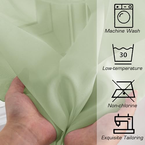 Sheer Curtains 84 inches Long 2 Panels Set for Bedroom Living Room (Light Green / 42"W x 84"L (Pack of 2))