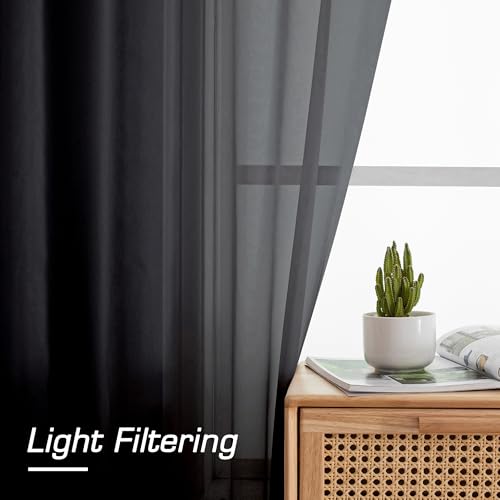 Sheer Black Curtains 120 Inches Long (59"W x 120"L (Pack of 2) / Black)