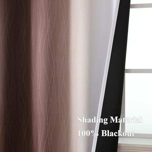 Brown and Greyish White Blackout Curtains 42Wx54L 2 Panels (Brown and Greyish White / 42"W x 54"L (Pack of 2))